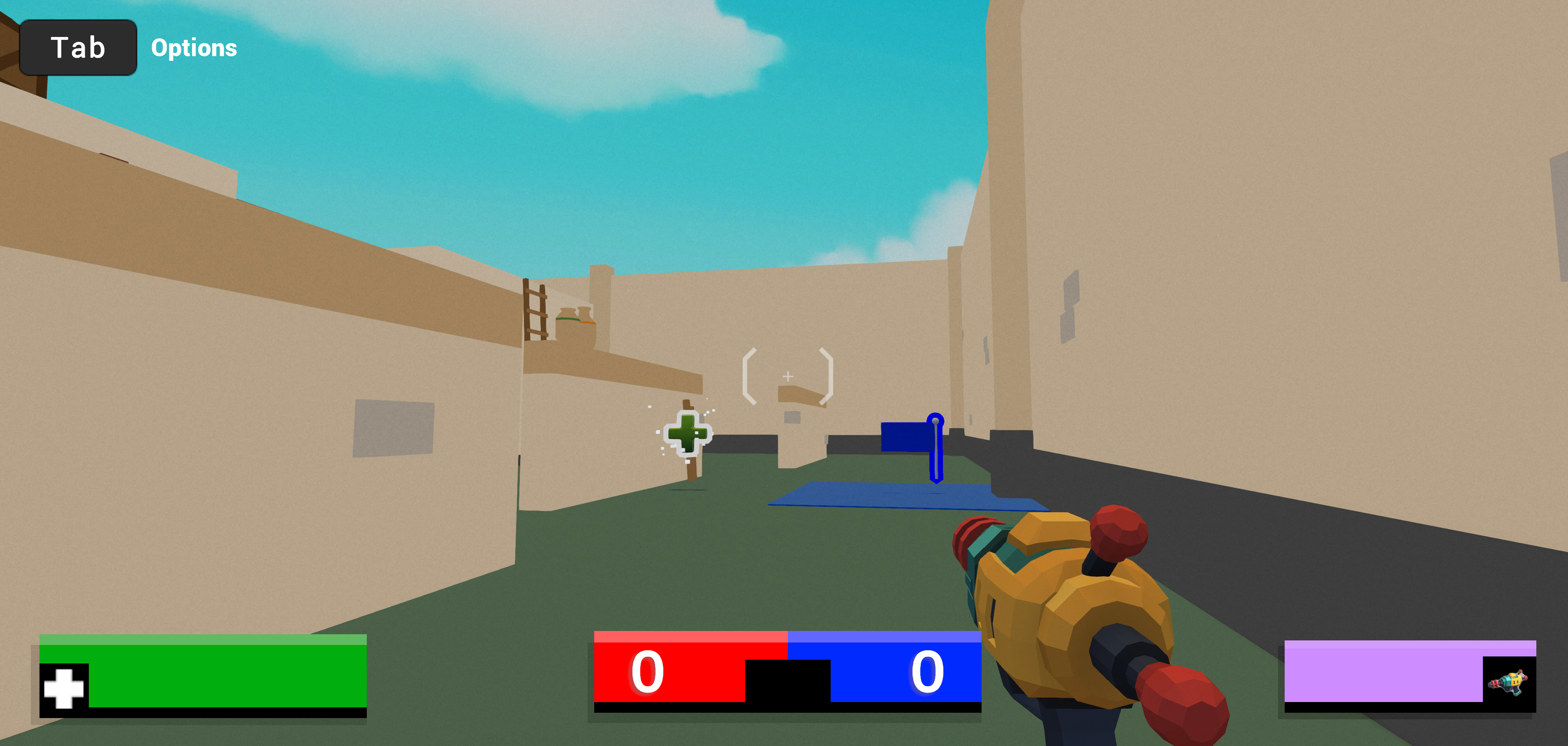Unity FPS Microgame gameplay screenshot with health, score and ammo HUD